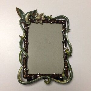 Decorative Green & Brown Metal Photo Frame With Bird & Flower Accents